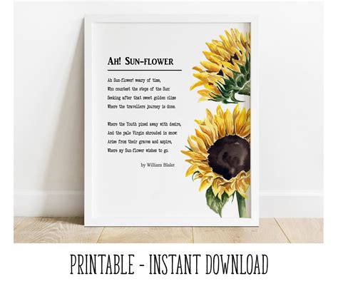 PRINTABLE Ah Sunflower Poem by William Blake Printable Wall | Etsy UK