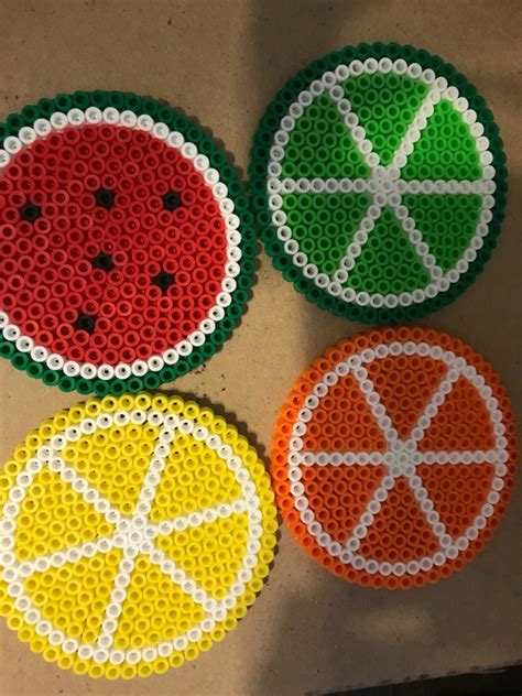 Perler Bead Fruit coasters | Etsy