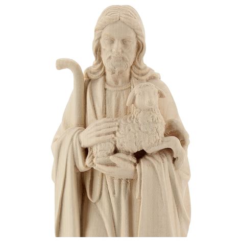 Jesus the Good Shepherd statue in natural wood | online sales on ...