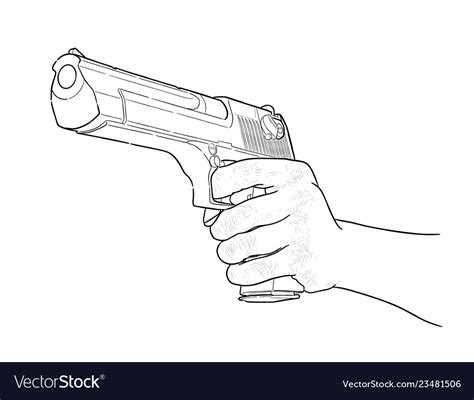 Gun in hand - hand drawn isolated on white Vector Image