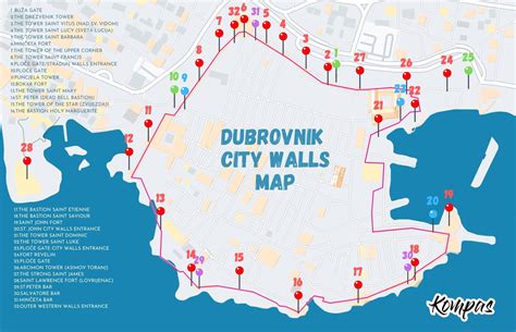 Dubrovnik City Walls Map — Entrances, Stops & More | Kompas.hr