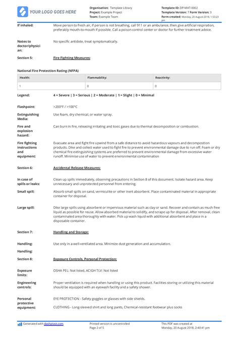 Material Safety Data Sheet Template: Download for free