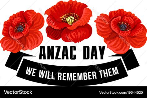 Anzac day icon of poppy flower with black ribbon Vector Image