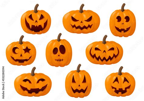 Halloween pumpkin faces set. Collection of funny jack o lantern ...