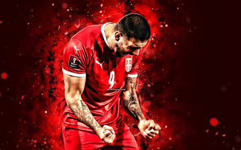 Download Aleksandar Mitrovic, 4k, red neon lights, Serbia National ...