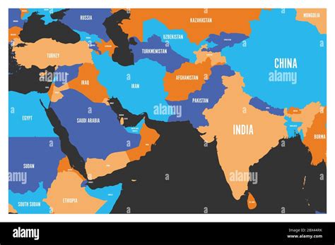 Political map of South Asia and Middle East countries. Simple flat ...