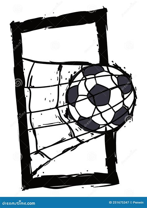 Grunge Frame with Soccer Ball Entering in a Goal Net, Vector ...