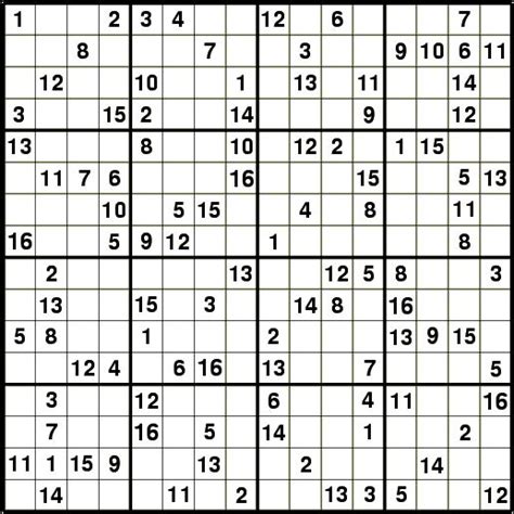 Free Printable Sudoku 16X16 Numbers