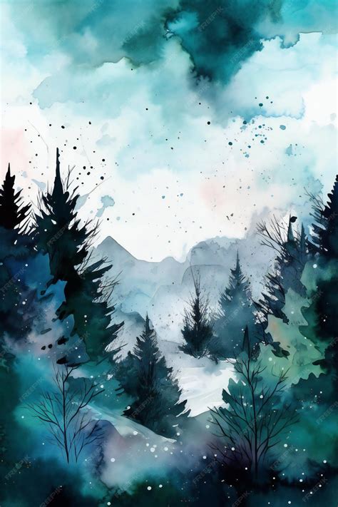 Premium Photo | Watercolor painting of a snowy landscape with mountains ...