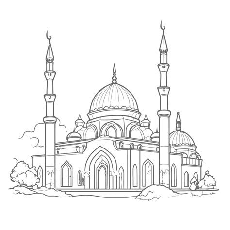 Mosque Coloring Pages On White Background Outline Sketch Drawing Vector ...