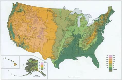 US Elevation Map | Elevation Map of USA with Key