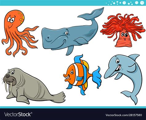 Sea life cartoon animal species characters set Vector Image