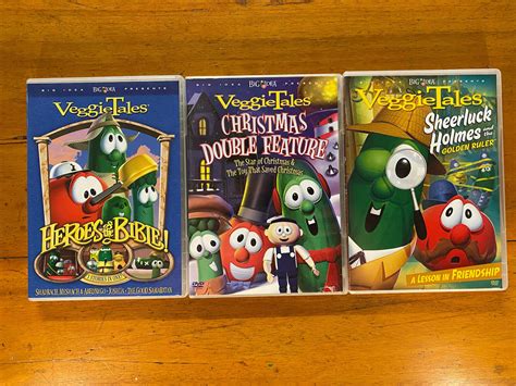 VEGGIETALES 3 DVD Bundle Christmas Sheerluck Holmes Heroes Free Tracked ...