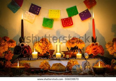 Day Dead Altar Cempasuchil Flowers Candles Stock Photo (Edit Now) 506038870