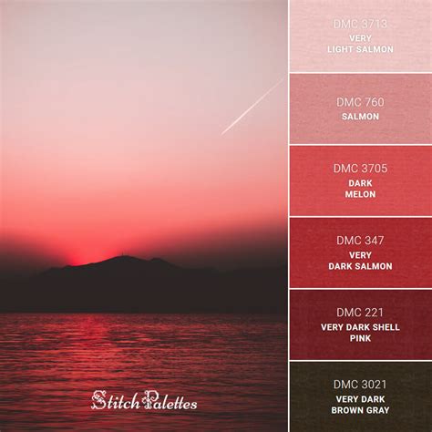 Crimson Sunset - Embroidery Color Palette (With Thread Codes)