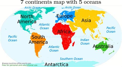 Continents and oceans | Continents and oceans, Map of continents, World ...