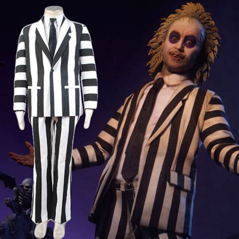 Adult Beetlejuice Cosplay Costume Michael Keaton Black&White Blazer ...