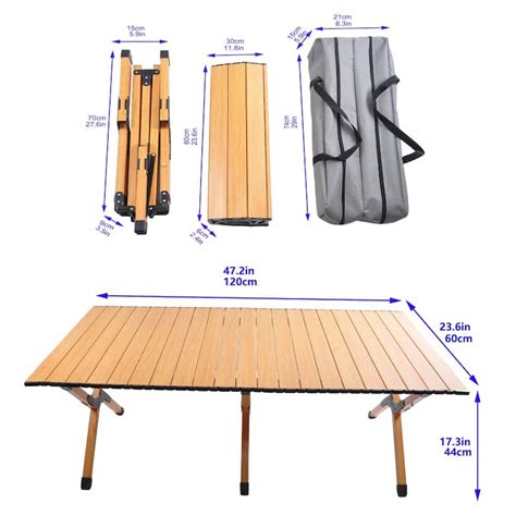 Portable picnic table with Rollable Aluminum Alloy Table Top, Folding X ...