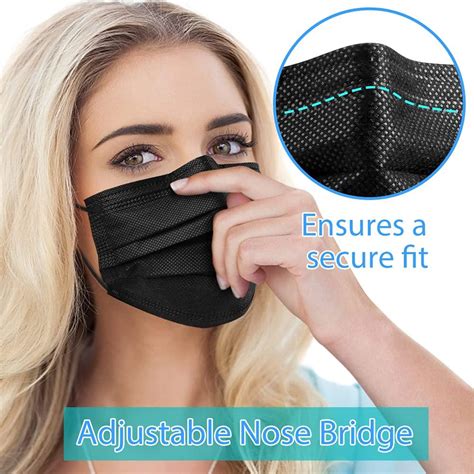 Black Disposable Face Masks - 50 Pack, 3 Ply Disposable Masks