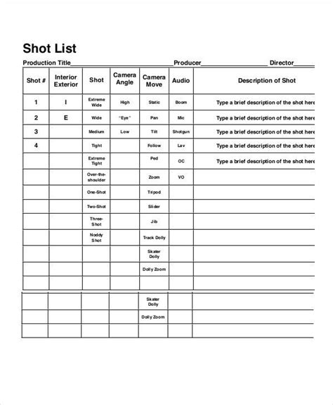 Shot List Template | Film