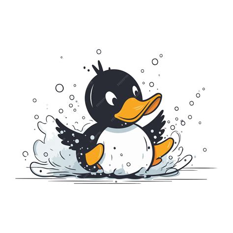 Premium Vector | Cute cartoon penguin swimming in the sea vector ...