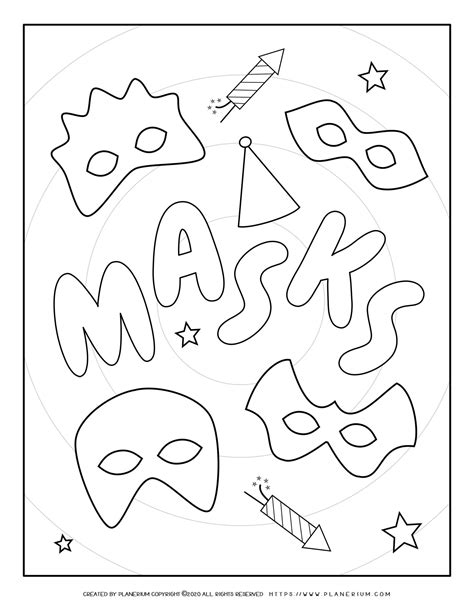 Carnival Coloring Page - Masks Poster | Free Printable | Planerium