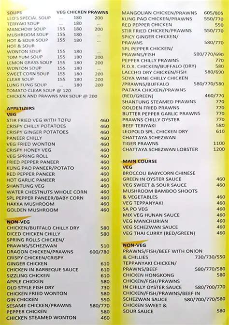 Menu of Leopold Cafe & Bar, Colaba, Mumbai