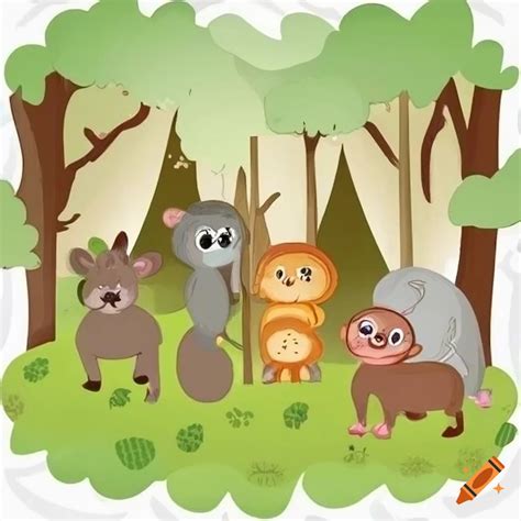 Illustration of a forest with adorable animals for a children's book on ...