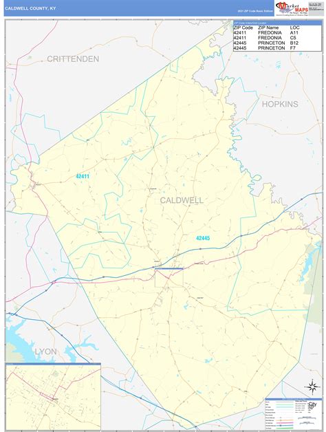 Caldwell County, KY Zip Code Wall Map Basic Style by MarketMAPS