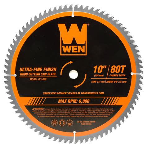 WEN Products 10-Inch 80-Tooth Carbide-Tipped Ultra-Fine Finish ...