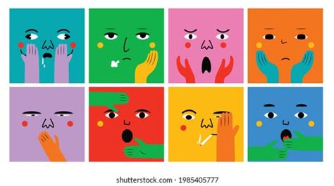 Faces Various Emotions Hand Gestures Different Stock Vector (Royalty ...