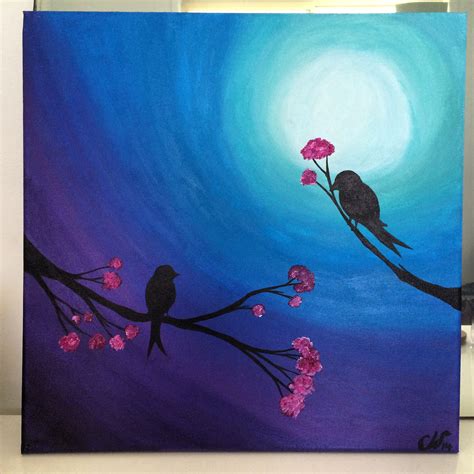 Black shadow art, acrylic paint, moonlit birds Amazing Art Painting ...