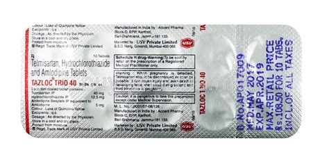 Buy Tazloc Trio, Telmisartan / Amlodipine / Hydrochlorothiazide ...