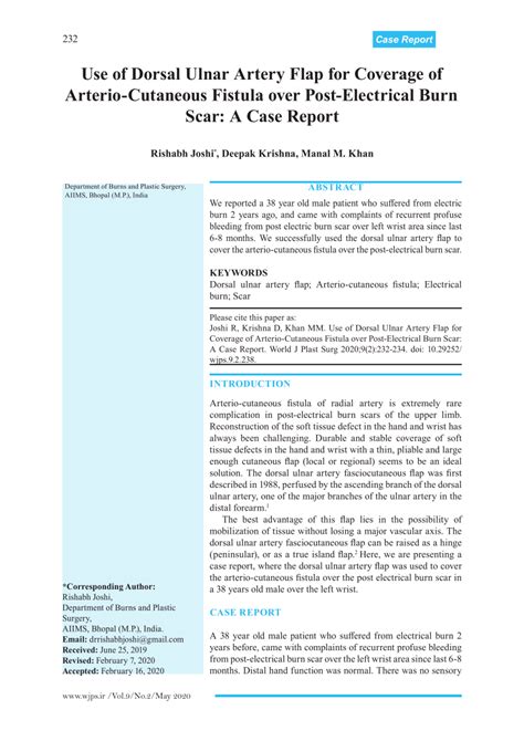 (PDF) Use of Dorsal Ulnar Artery Flap for Coverage of Arterio-Cutaneous ...