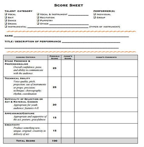 FREE 10+ Sample Talent Show Score Sheet Templates in Google Docs | MS ...