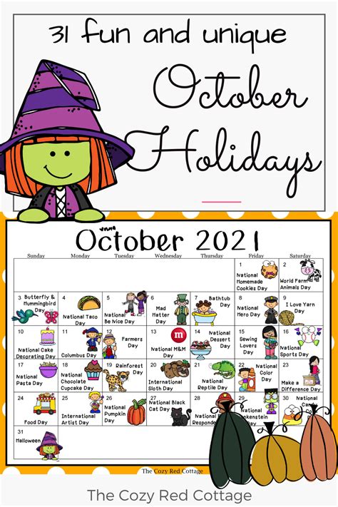 The Cozy Red Cottage: Free October Holiday Calendar