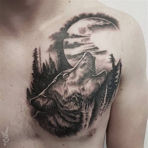 Howling Wolf Chest Tattoo