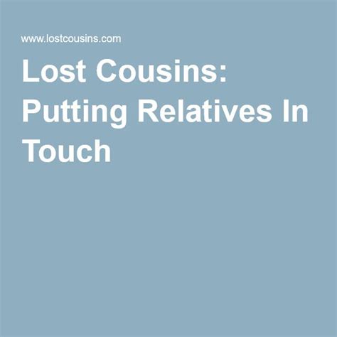 Lost Cousins: Putting Relatives In Touch Family Genealogy, Family ...