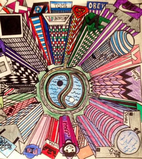 1 point perspective "Birds' Eye View" (7th grade) | Art lessons, Art ...