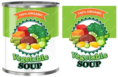 Premium Vector | Vegetable soup in food can with label isolated