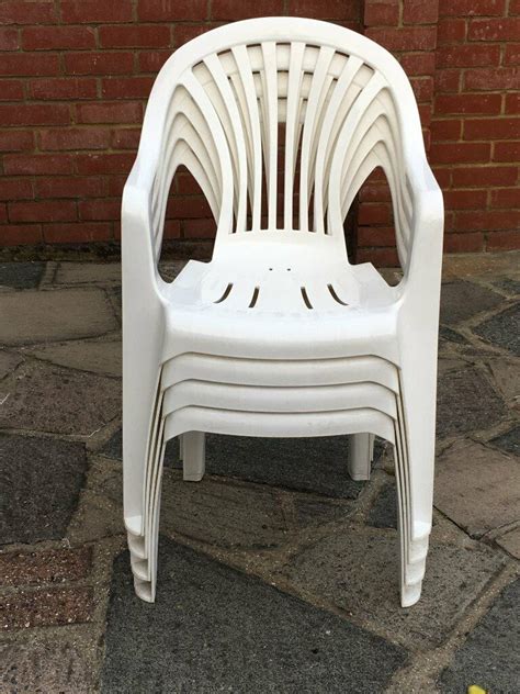 White Plastic Stacking Low Back Armchair Patio Outdoor Garden Chairs ...