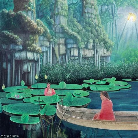 a beautiful painting of a large underground lake with | Stable ...