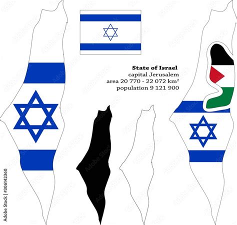 Israel, West Bank, Palestina vector map, flag, borders, mask , capital ...