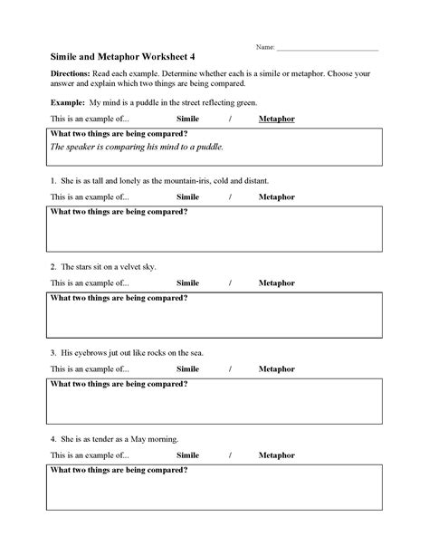 Simile and Metaphor Worksheet 4 | Preview