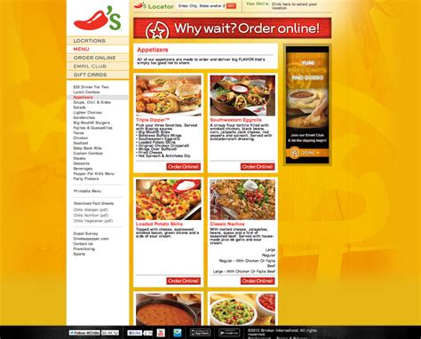 Printable Chilis Menu