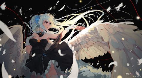 Anime Angel With Black And White Wings