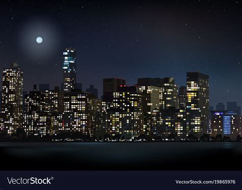 Night city skyline Royalty Free Vector Image - VectorStock