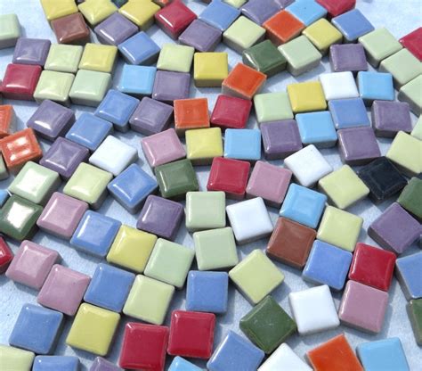 Tiny Square Mosaic Tiles in Assorted Colors 3/8 Inch Ceramic - 1 Pound