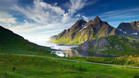 Green mountains and lake in norway widescreen high resolution wallpaper ...