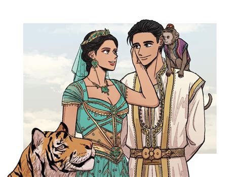 Princess Jasmine and Aladdin as Prince Ali with Rajah the tiger and Abu ...